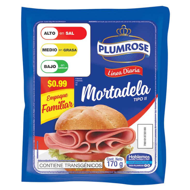 Mortadela Linea Diaria Tipo Ii Plumrose 170 Gr.