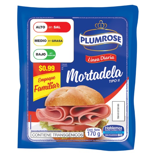 Mortadela Linea Diaria Tipo Ii Plumrose 170 Gr.