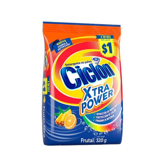 Detergente Ciclon En Polvo Xpower Frutal Funda 320Gr