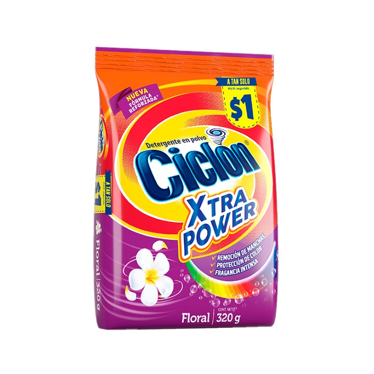 Detergente Ciclon En Polvo Xpower Floral Funda 320Gr