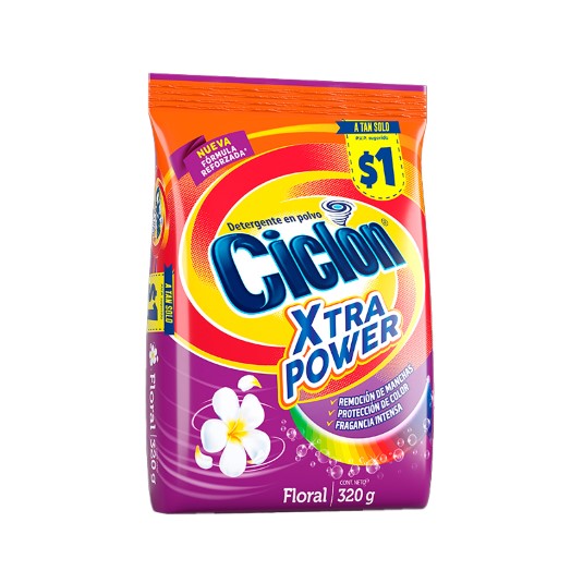 Detergente Ciclon En Polvo Xpower Floral Funda 320Gr