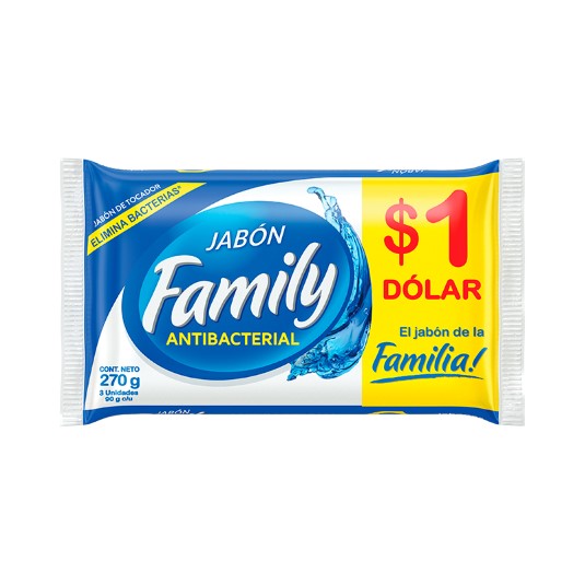 Jabon Family Barra Antibacterial Flowpack 3 Pack 270 Gr