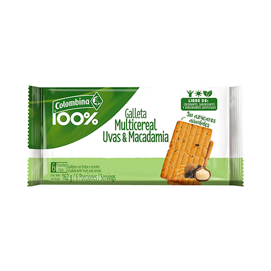 Galletas Colombina Uvas Y Macadamia 6 Unidades X 27 Gr