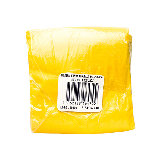 Funda Goldery Amarilla Salchipapas 4X4 Paq 100 Un.