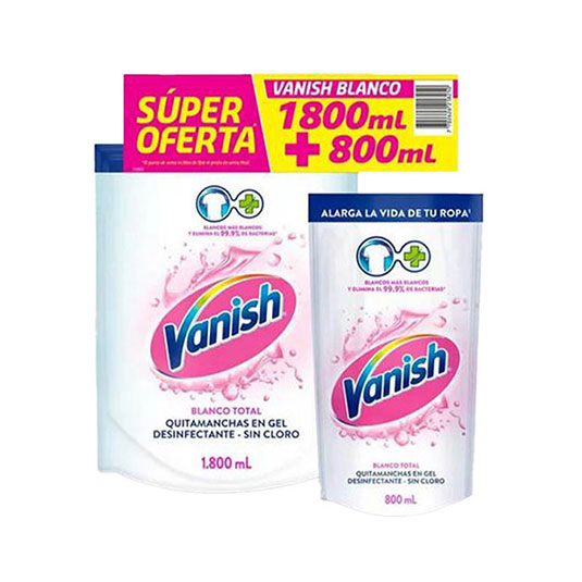 Vanish Pack Quitamanchas Gel Blanco 1800Ml + 800Ml Super Ofe