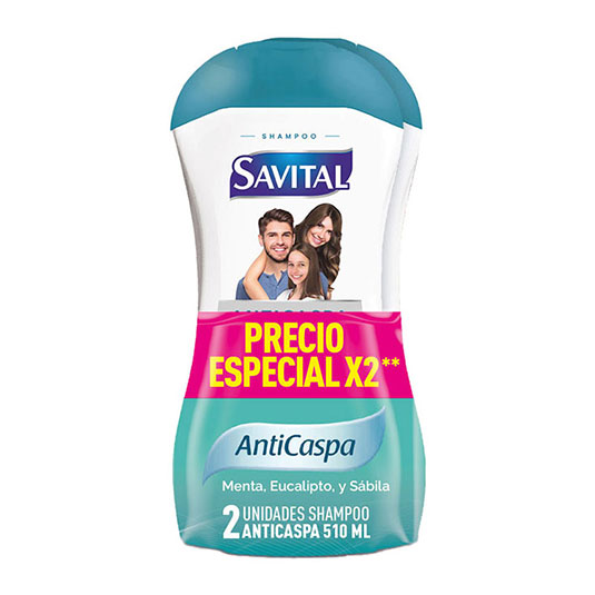 Shampoo Anticaspa Pack x2 Menta Eucalipto Sabila Savital 510