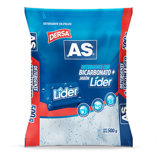 As Detergente En Polvo Bicarbonato + Jabón Líder 500 Gr.