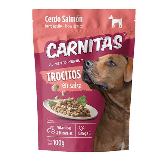 Trocitos en Salsa Cerdo Salmon Para Perro Carnitas 100GR