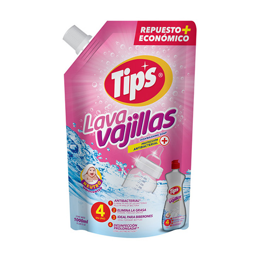Lavavajillas Tips Antibacterial Neutro Doypack 1000 Ml.