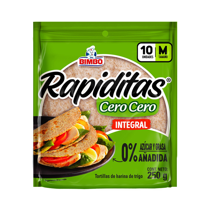 Tortillas Rapiditas Cerocero Integral Bimbo 250 Gr.