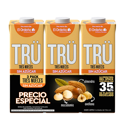 3Pack Tru Bebida 3Nueces Sin Azucar 1L