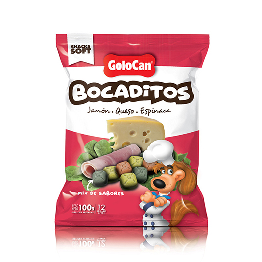 Bocaditos Para Perro Golocan (Jamón/Queso/Espinaca) 100 Gr