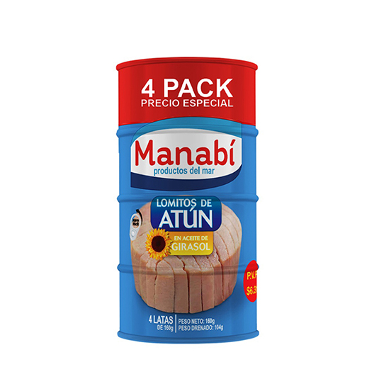 Lomitos De Atun En Girasol Manabi 4Pack 160Gr C/U