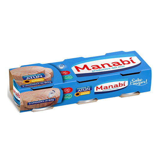 Lomitos De Atun En Girasol Manabi 3Pack 80Gr C/U