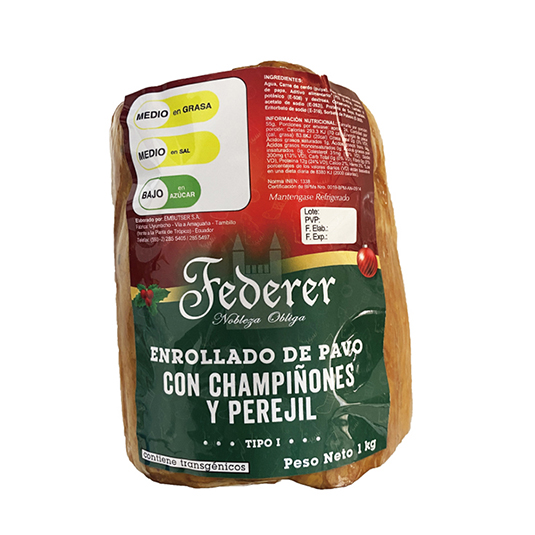 Enrollado Pavo Con Champiñones Federer 1 Kg.