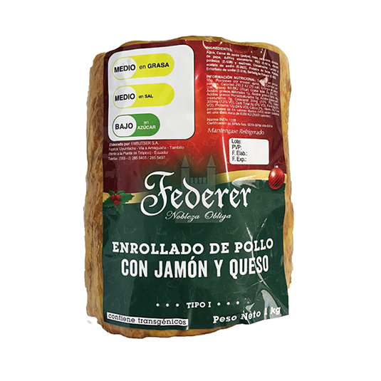 Enrollado Pollo Con Jamon Y Queso Federer 1 Kg.