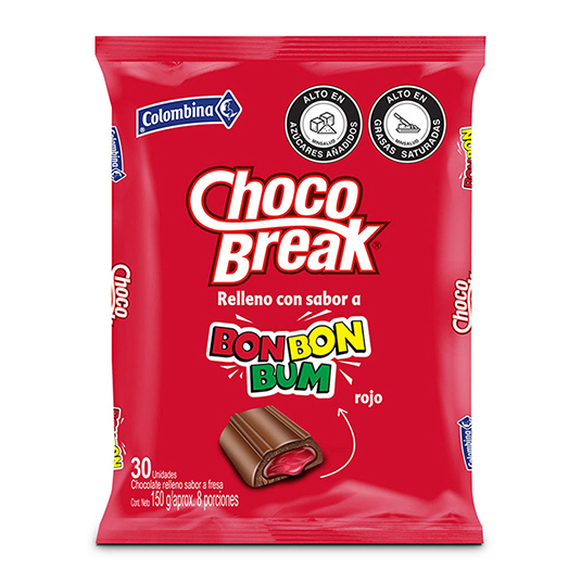 Chocolate Relleno Choco break Sabor A Fresa 150 Gr