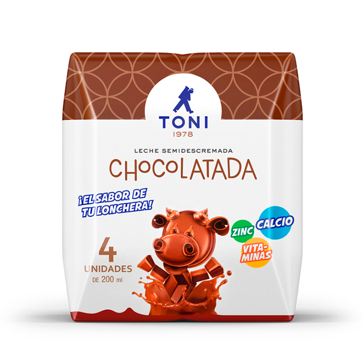 Leche Semidescremada Toni Sabor Chocolate 4Pack 200Ml