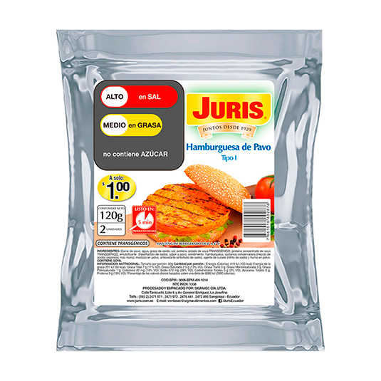 Hamburguesa De Pavo Juris Tipo I 120G