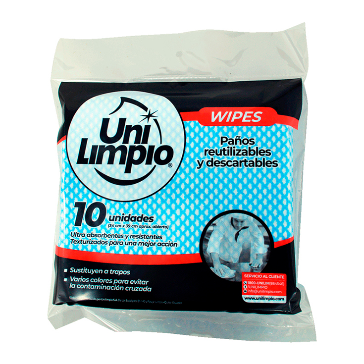 Paños Unilimpio Reutilizables Industriales Azul 34X39Cm X 1