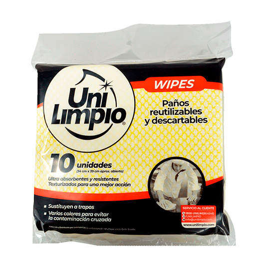 Paños Unilimpio Reutilizables Industriales Amarillo 34X39Cm