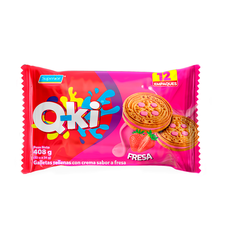 Galletas Rellenas de Fresa Q-Ki 408GR