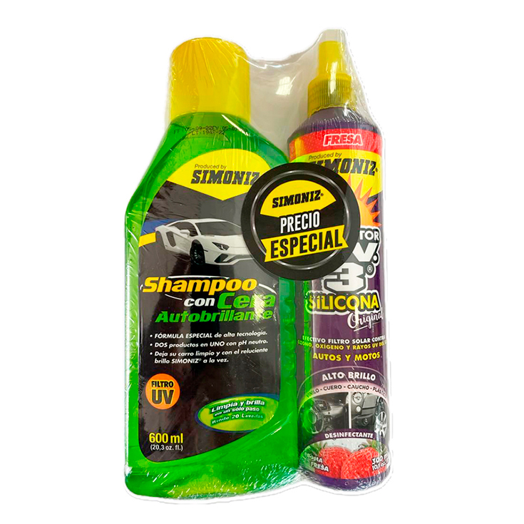 Silicona Simoniz Uv3 Fresa 300 Ml+Shampoo Con Cera 600 Ml.
