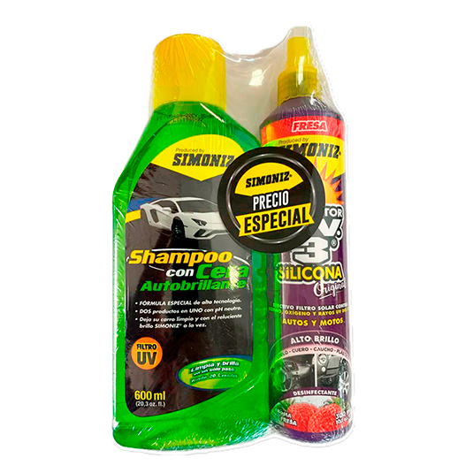 Silicona Simoniz Uv3 Fresa 300 Ml+Shampoo Con Cera 600 Ml.