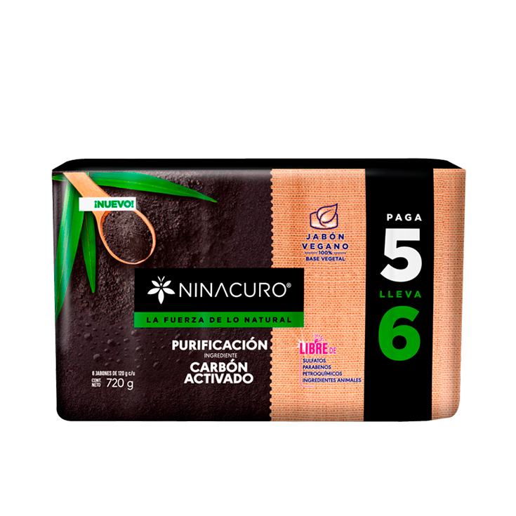 Jabón En Barra Carbón Activado Ninacuro 6pack 720GR