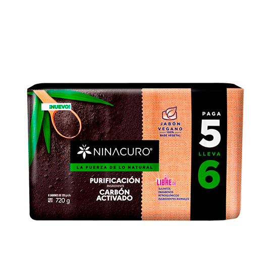 Jabón En Barra Carbón Activado Ninacuro 6pack 720GR