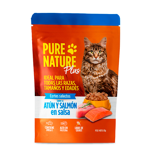 Comida Plus Para Gatos Sabor Atún y Salmón en Salsa Pure Nat