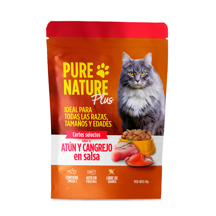 Comida Plus Para Gatos Sabor Atún y Cangrejo Pure Nature 85G