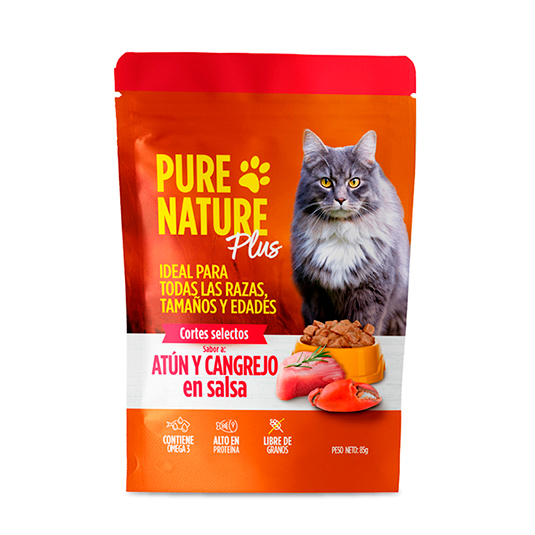 Comida Plus Para Gatos Sabor Atún y Cangrejo Pure Nature 85G Comida Plus Para Gatos Sabor Atún y Cangrejo Pure Nature 85G