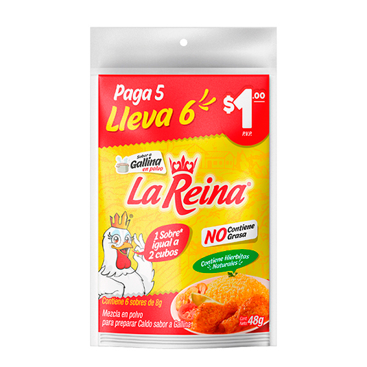 Caldo De Gallina La Reina 80 Funditas X6Sobres X8G