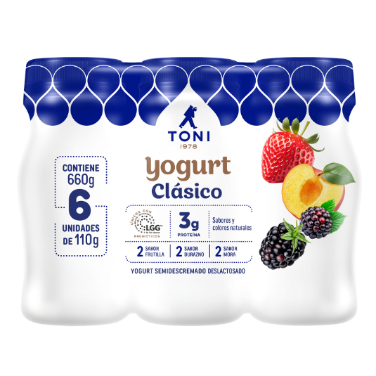 Yogurt Clásico Semidescremado Toni 110 Gr Surtido 6 Pack