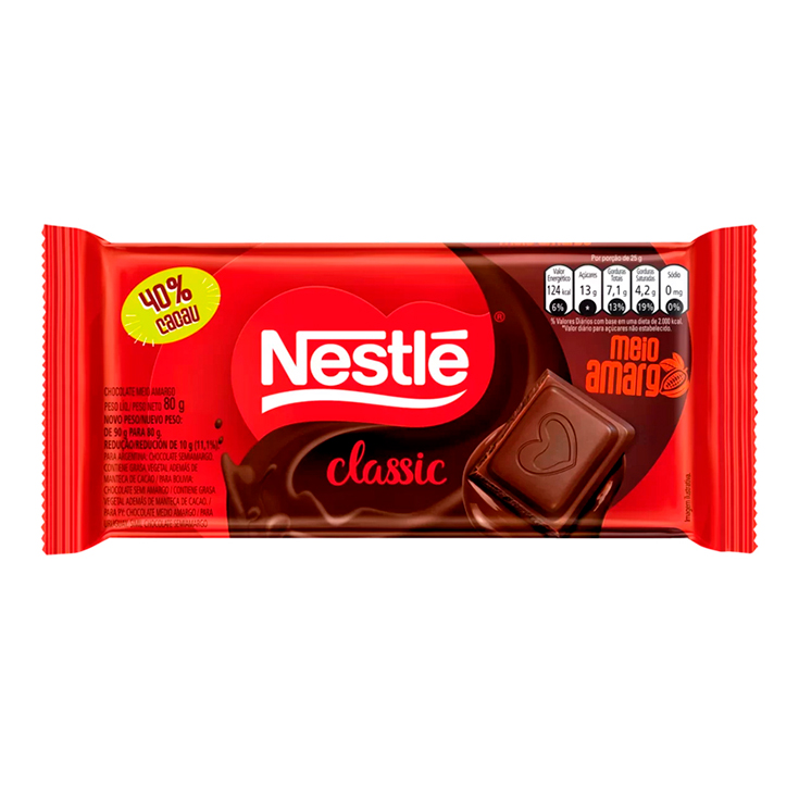 Tableta De Chocolate Clásico Medio Amargo 80 gr