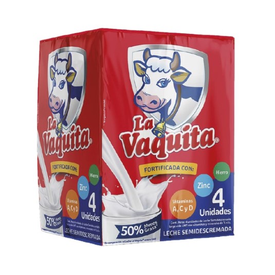 Leche Semidescremada La Vaquita Uht Fourpack 1Lt