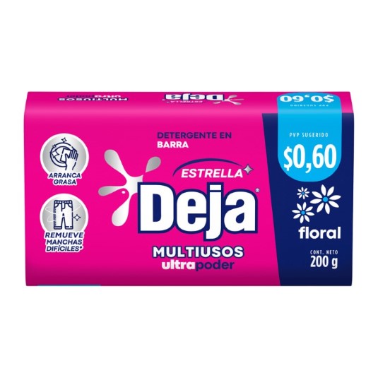 Jabon Barra Deja Lavaplatos Floral 200 Gr.