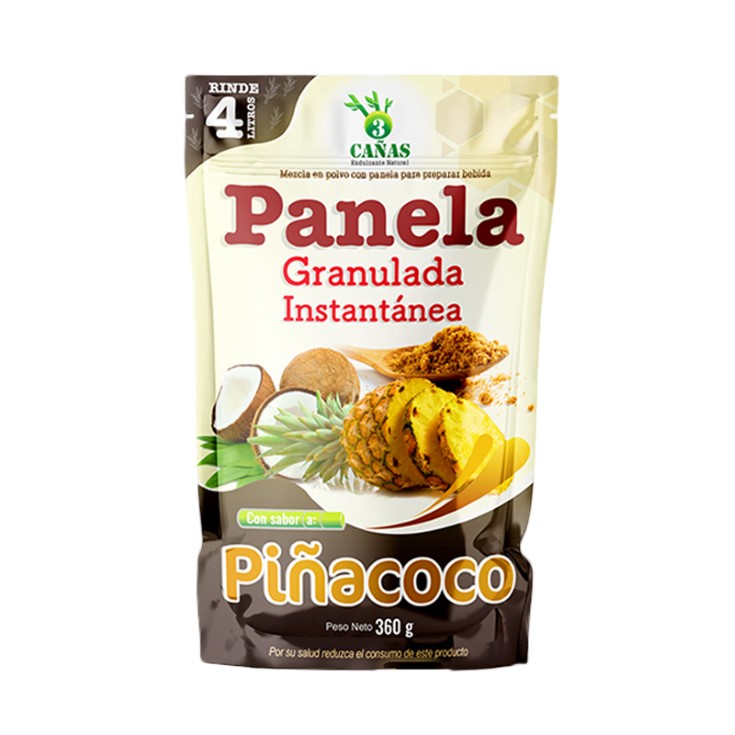 Panela 3 Cañas Granulada Instantanea Piña-Coco Funda 360 Gr