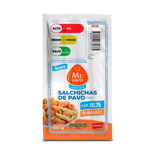 Salchicha De Pavo Línea Diaria Mr. Pavo 100 Gr.
