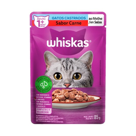 Comida Húmeda Para Gato Esterilizado Carne en Salsa Whiskas
