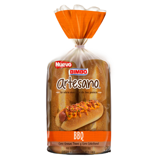 Pan Hot Dog Bbq Bimbo Artesano 4 Unds 2400 Gr