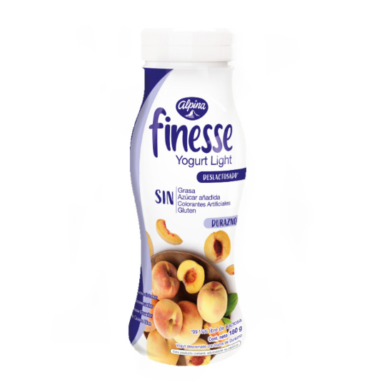 Yogurt Deslactosado Trozos Durazno Finesse 180GR