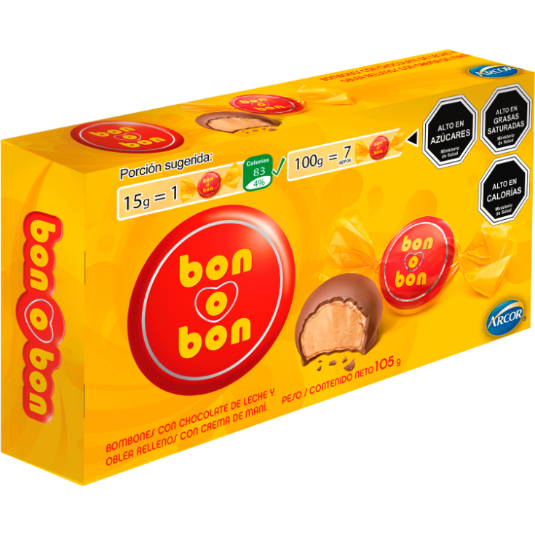 Bombon Relleno con Crema de Maní Estuche Bon o Bon 105GR