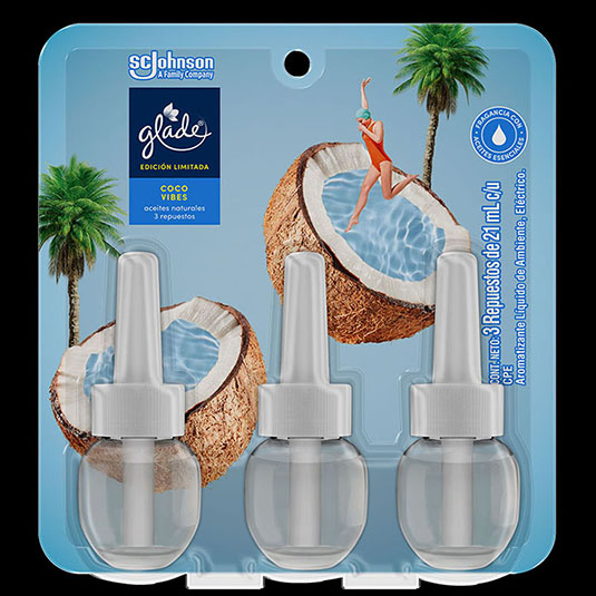 Aromatizante Glade Repuesto Aceite X 3 Un Coco Vibes 21 Ml C