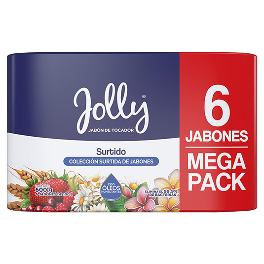 Jolly Jabon De Tocador Surtido Antibacterial Sixpack 600Gr