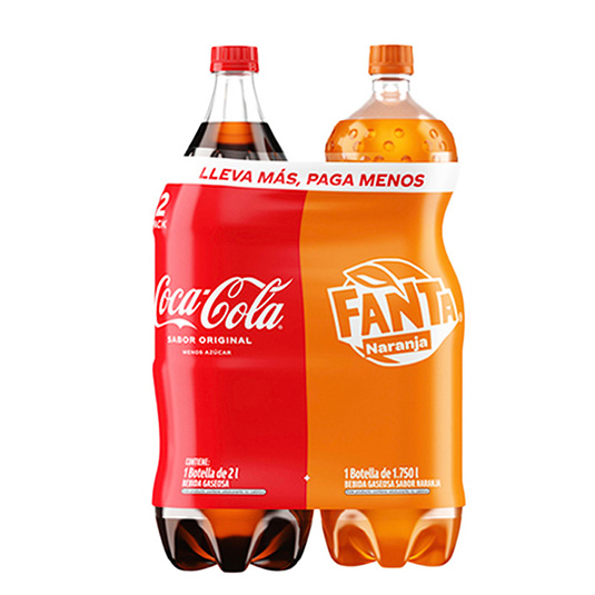 Coca Cola Two Pack Cola Original 2LT + Fanta Naranja 1.750LT