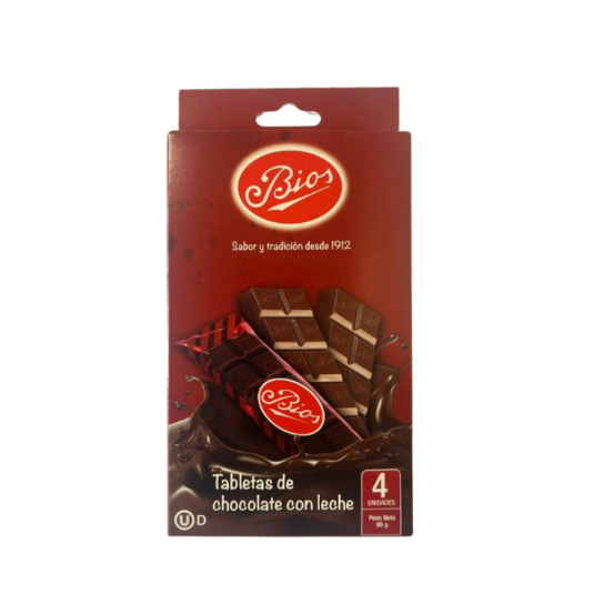 Tableta De Chocolate Con Leche 4 Unidades Bios 80GR