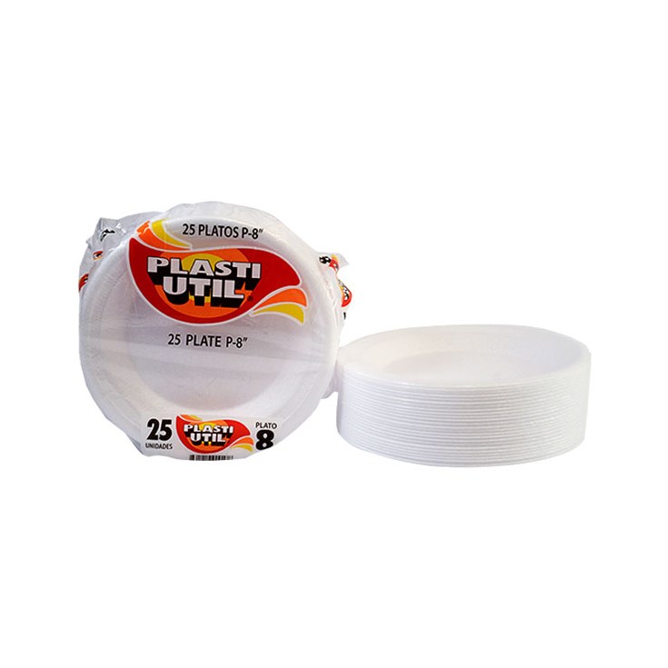 Plato 8 Pulgs Color Blanco Plasti-Util X 25 Uni