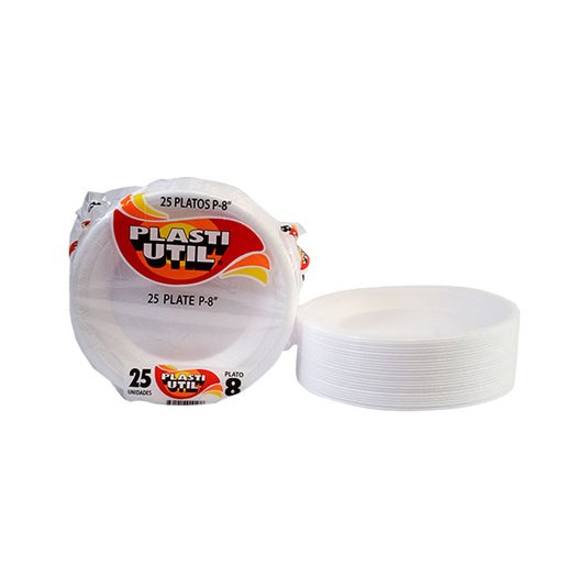 Plato 8 Pulgs Color Blanco Plasti-Util X 25 Uni